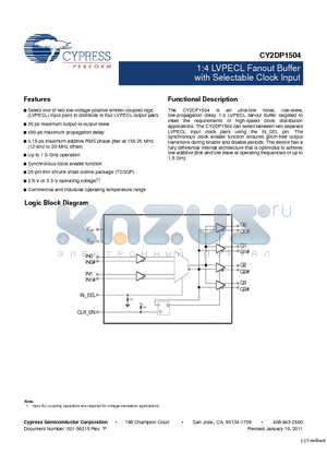 CY2DP1504ZXCT datasheet - 1:4 LVPECL Fanout Buffer with Selectable Clock Input