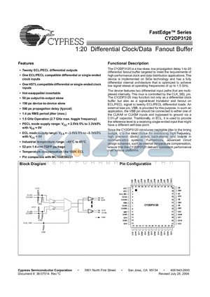 CY2DP3120 datasheet - 1:20 Differential Clock/Data Fanout Buffer