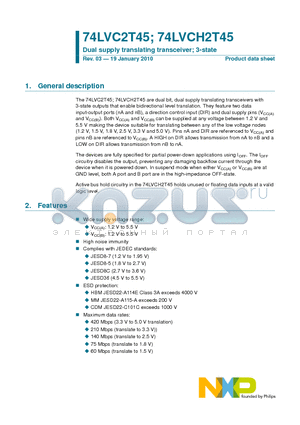 74LVC2T45 datasheet - Dual supply translating transceiver; 3-state