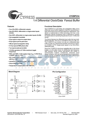 CY2DP314OXI datasheet - 1:4 Differential Clock/Data Fanout Buffer