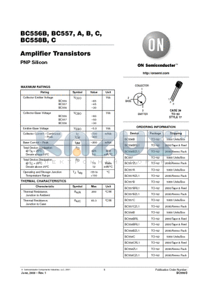 BC558CZL1 datasheet - Amplifier Transistors