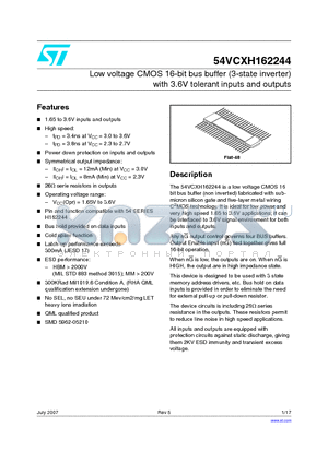 54VCXH162244_07 datasheet - Low voltage CMOS 16-bit bus buffer (3-state inverter) with 3.6V tolerant inputs and outputs