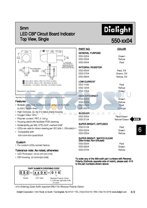 550-0304 datasheet - 5mm LED CBI Circuit Board Indicator Top View, Single