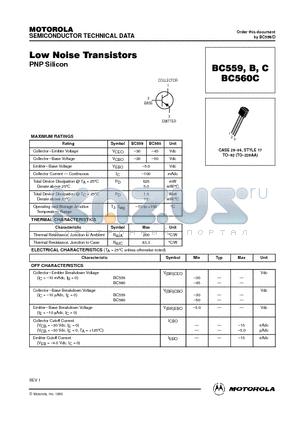 BC559 datasheet - Low Noise Transistors