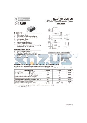 BZD17C16P datasheet - 0.8 Watts Voltage Regulator Diodes