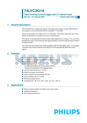 74LVC3G14DC datasheet - Triple inverting Schmitt trigger with 5 V tolerant input