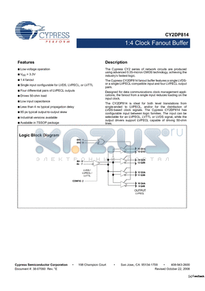 CY2DP814ZXIT datasheet - 1:4 Clock Fanout Buffer