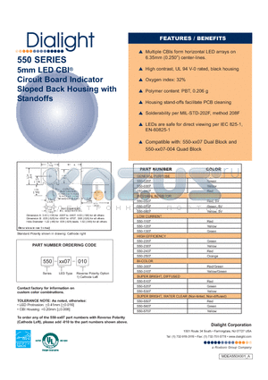 550-0707 datasheet - 5mm LED CBI Circuit Board Indicator Sloped Back Housing with Standoffs