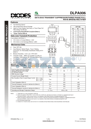 DLPA006 datasheet - DATA BUS TRANSIENT SUPPRESSOR/THREE PHASE FULL WAVE BRIDGE RECTIFIER