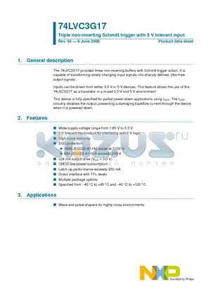 74LVC3G17DC datasheet - Triple non-inverting Schmitt trigger with 5 V tolerant input