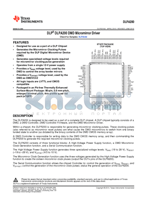 DLPA200PFC datasheet - DLP^ DLPA200 DMD Micromirror Driver