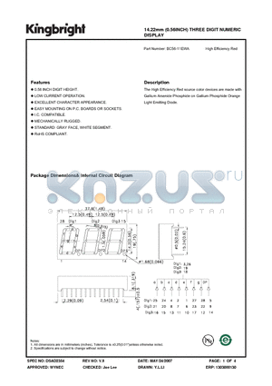 BC56-11EWA datasheet - 14.22mm (0.56INCH) THREE DIGIT NUMERIC DISPLAY