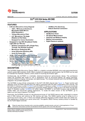 DLP5500 datasheet - DLP^ 0.55 XGA Series 450 DMD