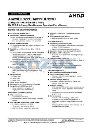 AM29DL322CT120 datasheet - 32 Megabit (4 M x 8-Bit/2 M x 16-Bit) CMOS 3.0 Volt-only, Simultaneous Operation Flash Memory