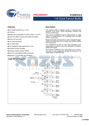 CY2DP818ZXI-2T datasheet - 1:8 Clock Fanout Buffer