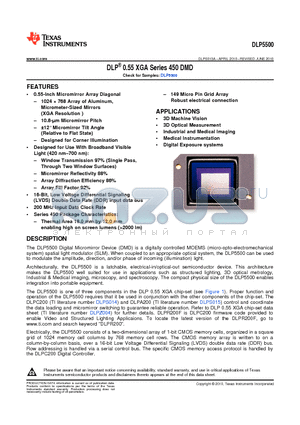 DLP5500FYA datasheet - DLP^ 0.55 XGA Series 450 DMD