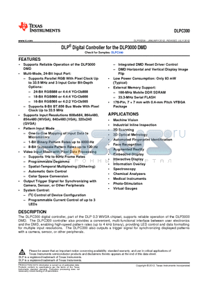 DLPC300 datasheet - DLP^ Digital Controller for the DLP3000 DMD