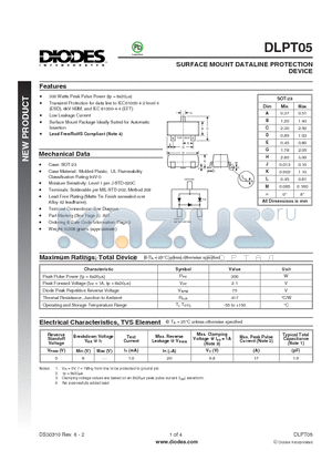 DLPT05_1 datasheet - SURFACE MOUNT DATALINE PROTECTION DEVICE