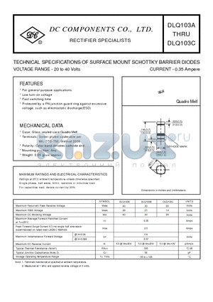 DLQ103C datasheet - TECHNICAL SPECIFICATIONS OF SURFACE MOUNT SCHOTTKY BARRIER DIODES VOLTAGE RANGE - 20 to 40 Volts