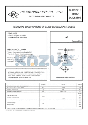 DLQ5221B datasheet - TECHNICAL SPECIFICATIONS OF GLASS SILICON ZENER DIODES