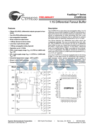 CY2PP3115 datasheet - 1:15 Differential Fanout Buffer