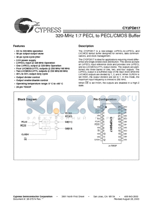 CY2PD817ZC datasheet - 320-MHz 1:7 PECL to PECL/CMOS Buffer