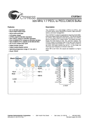 CY2PD817ZCT datasheet - 320-MHz 1:7 PECL to PECL/CMOS Buffer