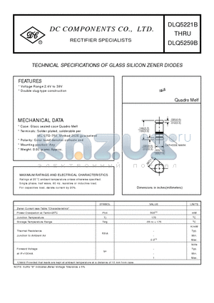 DLQ5240B datasheet - TECHNICAL SPECIFICATIONS OF GLASS SILICON ZENER DIODES