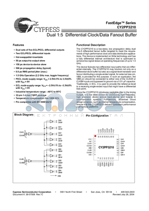 CY2PP3210 datasheet - Dual 1:5 Differential Clock / Data Fanout Buffer