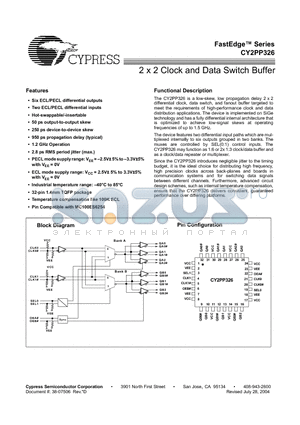 CY2PP326AIT datasheet - 2 x 2 Clock and Data Switch Buffer