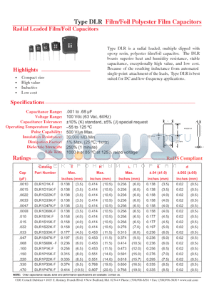 DLR1D15K-F datasheet - Film/Foil Polyester Film Capacitors