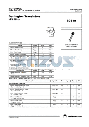 BC618 datasheet - Darlington Transistors(NPN Silicon)