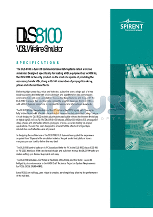 DLS8100 datasheet - VDSL Wireline Simulator