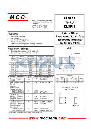 DLSF11 datasheet - 1 Amp Glass Passivated Super Fast Recovery Rectifier 50 to 600 Volts