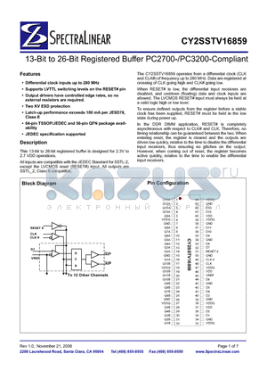 CY2SSTV16859 datasheet - 13-Bit to 26-Bit Registered Buffer PC2700-/PC3100-Compliant