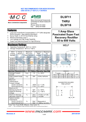 DLSF12 datasheet - 1 Amp Glass Passivated Super Fast Recovery Rectifier 50 to 600 Volts