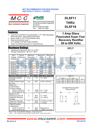 DLSF18 datasheet - 1 Amp Glass Passivated Super Fast Recovery Rectifier 50 to 600 Volts