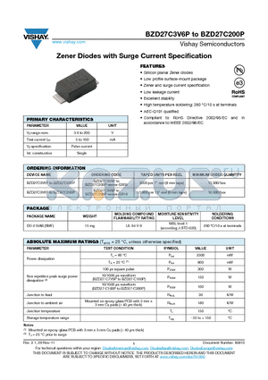 BZD27C100P datasheet - Zener Diodes with Surge Current Specification