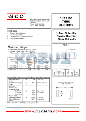 DLSR106 datasheet - 1 Amp Schottky Barrier Rectifier 60 to 100 Volts