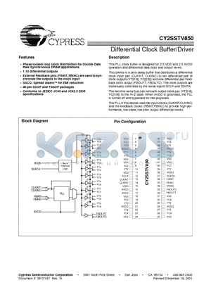 CY2SSTV850 datasheet - Differential Clock Buffer/Driver