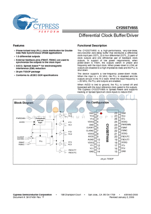 CY2SSTV855 datasheet - Differential Clock Buffer/Driver