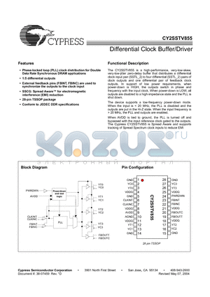 CY2SSTV855ZC datasheet - Differential Clock Buffer/Driver