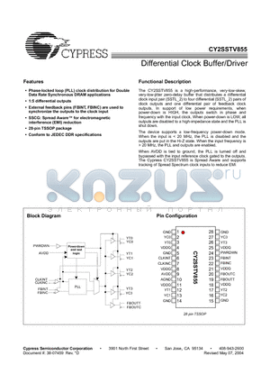 CY2SSTV855ZCT datasheet - Differential Clock Buffer/Driver