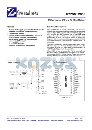 CY2SSTV855ZI datasheet - Differential Clock Buffer/Driver