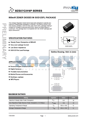 BZD27C11P datasheet - 800mW ZENER DIODES IN SOD123FL PACKAGE