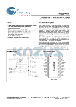 CY2SSTV855ZXI datasheet - Differential Clock Buffer/Driver