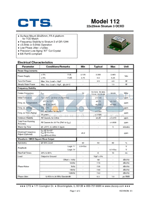 112 datasheet - 22x25mm Stratum 3 OCXO