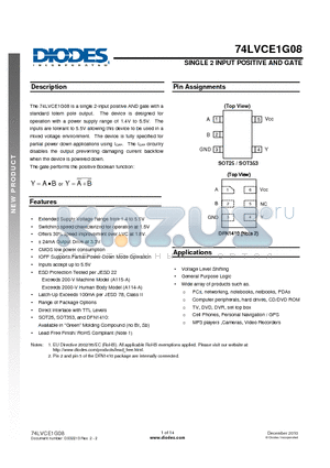 74LVCE1G08FZ4 datasheet - SINGLE 2 INPUT POSITIVE AND GATE