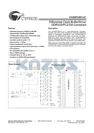 CY2SSTV857ZI-27T datasheet - Differential Clock Buffer/Driver DDR333/PC2700-Compliant