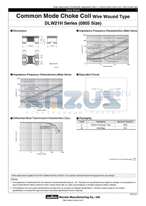 DLW21HN900SQ2L datasheet - Common Mode Choke Coil Wire Wound Type